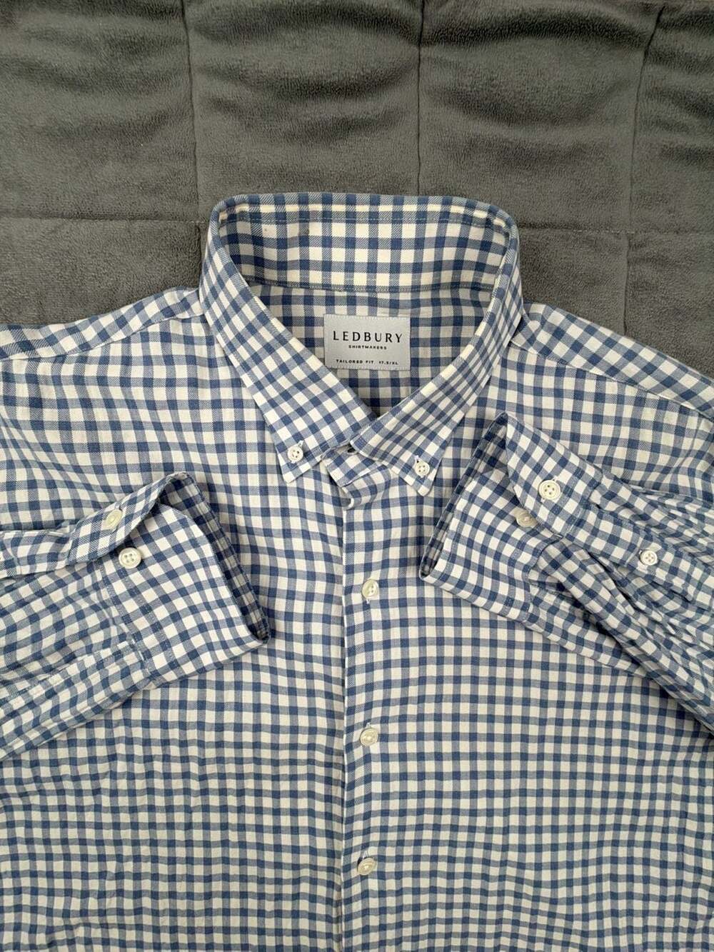 Ledbury Men's Blue Gingham Tailored Fit Long Sleeve Button-Down Shirt